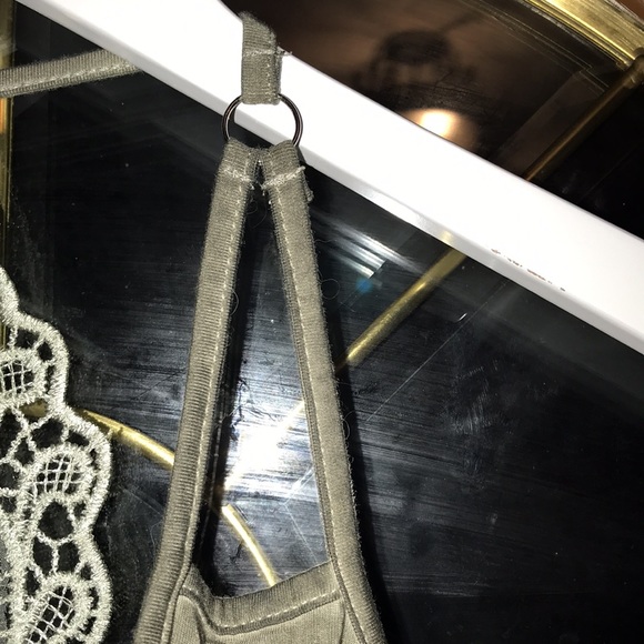 POL Intimates Distressed Green Triangle Bralette With Strappy Lace Back - Picture 5 of 13